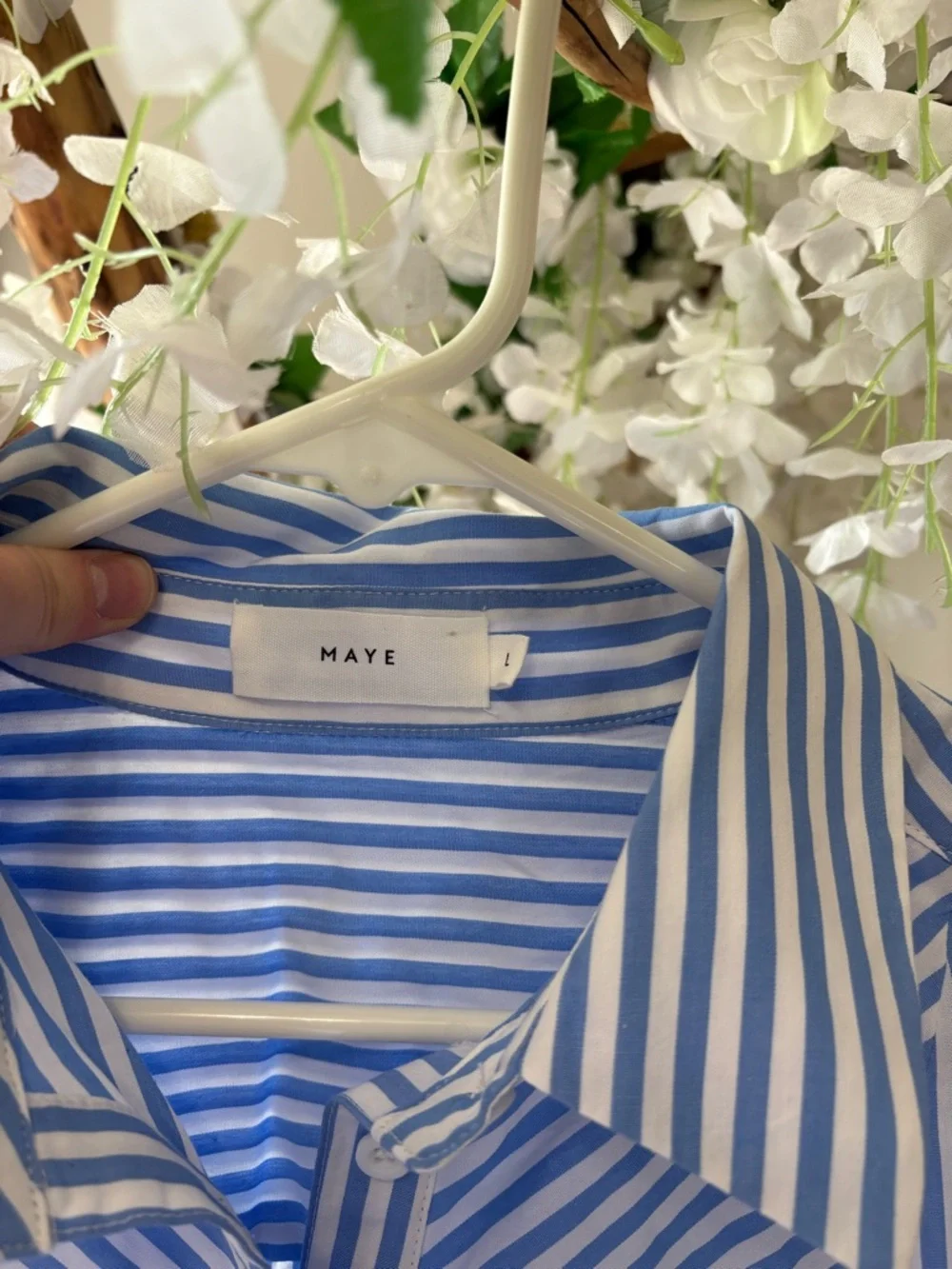 Maye Jasmine Shirt Blue and White Striped Collared Tiered Midi Dress 100% Cotton - Picture 8 of 11